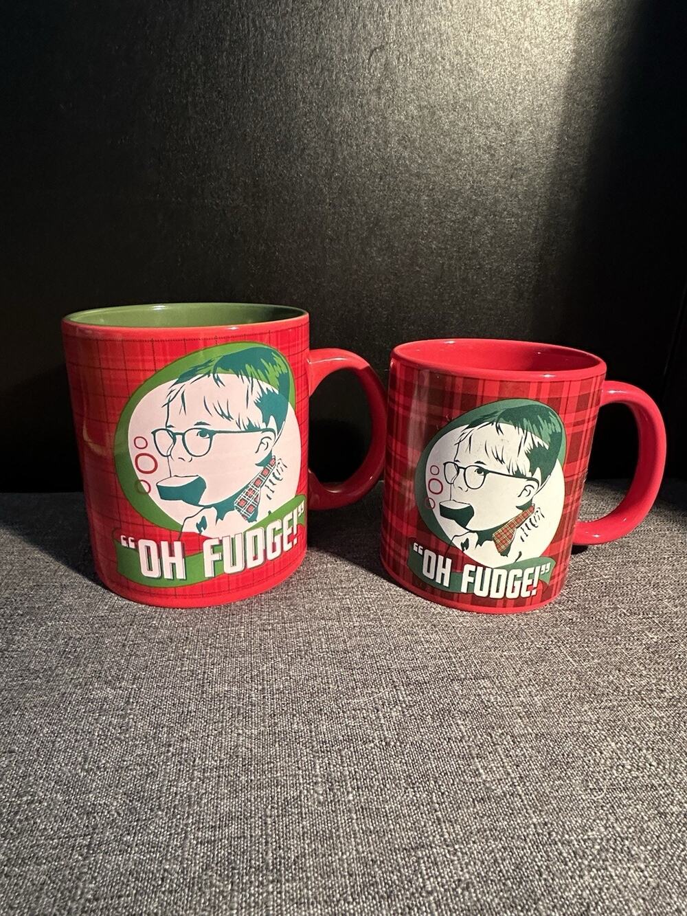 A Christmas Story Oh Fudge Ralphie Coffee Mugs Set of 2 Red Plaid Holiday